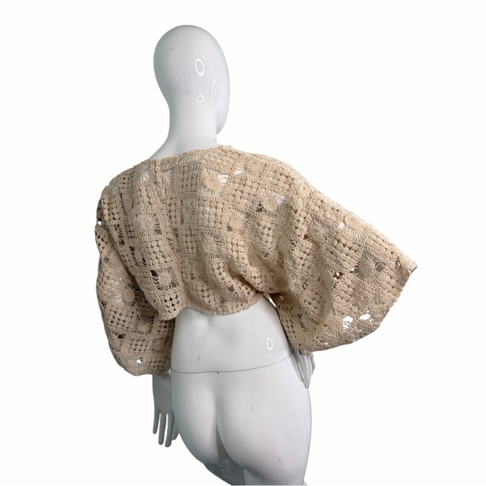 C’ISA Boho Floral sunshine Crochet Tie-Front Crop Shrug Size M Knit Shrug Sz M - Picture 6 of 15